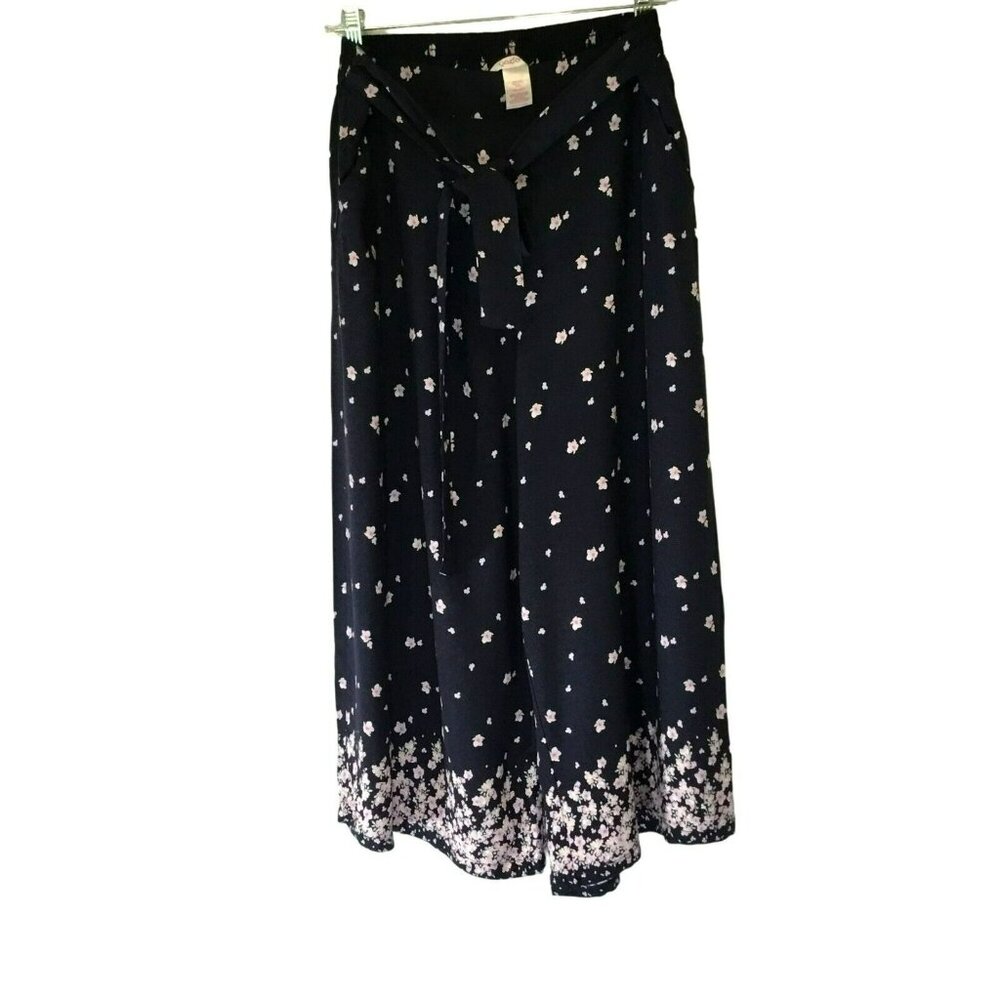 Yado Women's Vintage Cropped Palazzo Pants Navy and Lavender Floral Size Large